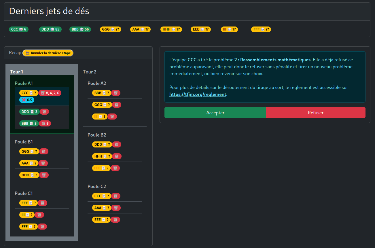 Exemple de tirage de la poule A1