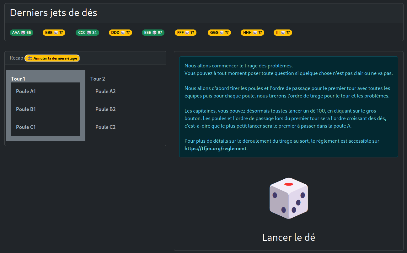Étape de composition des poules