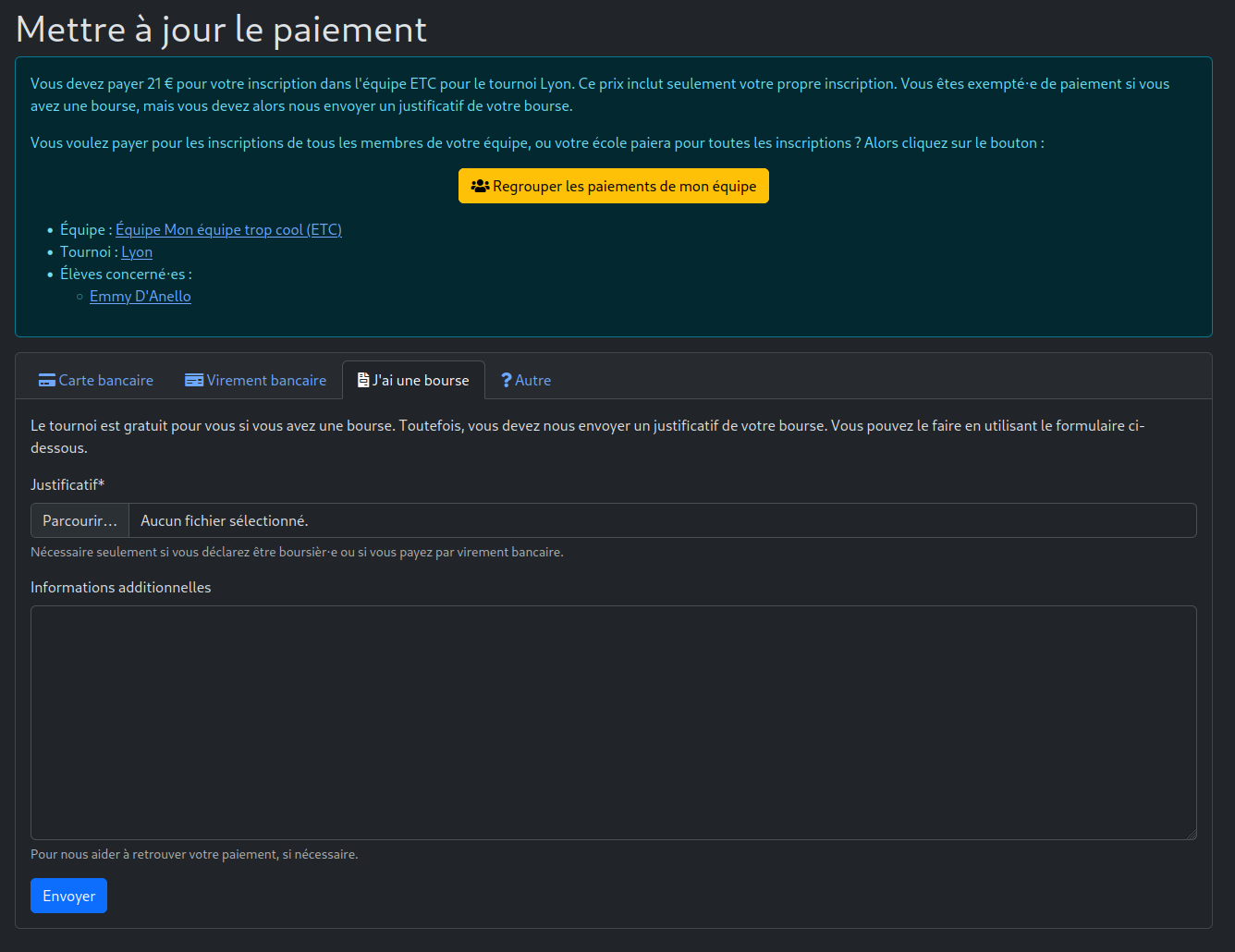 Formulaire de soumission de notification de bourse