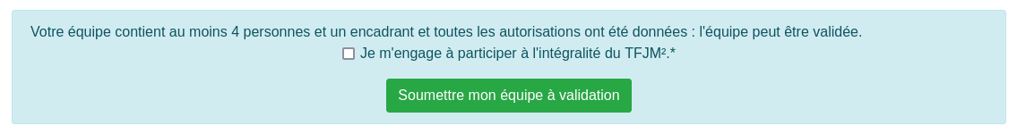 Formulaire de validation d'équipe